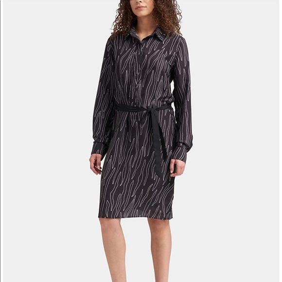 DKNY Black & White Printed Shirt Dress